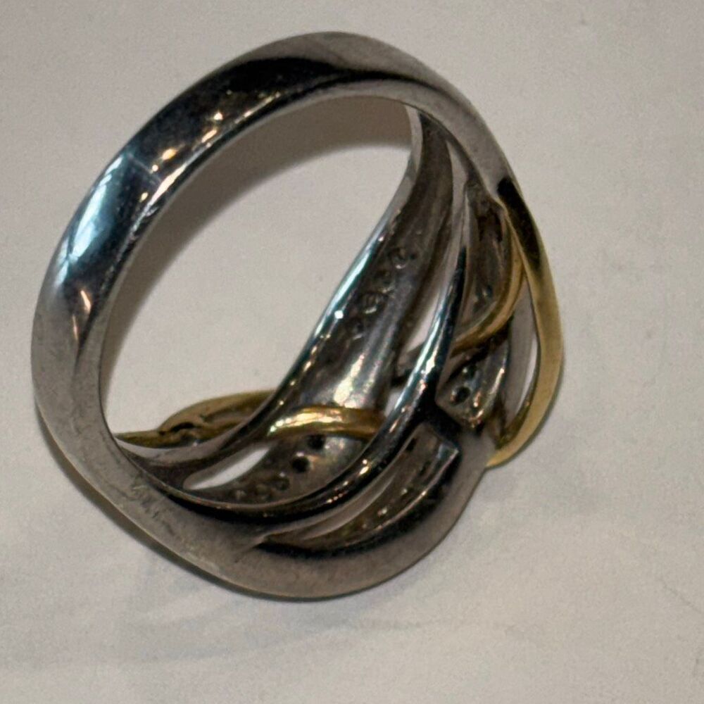 2 tone 14k yellow gold & 925 silver infinity twist knot ring w/diamonds Sz 7 - Picture 7 of 10